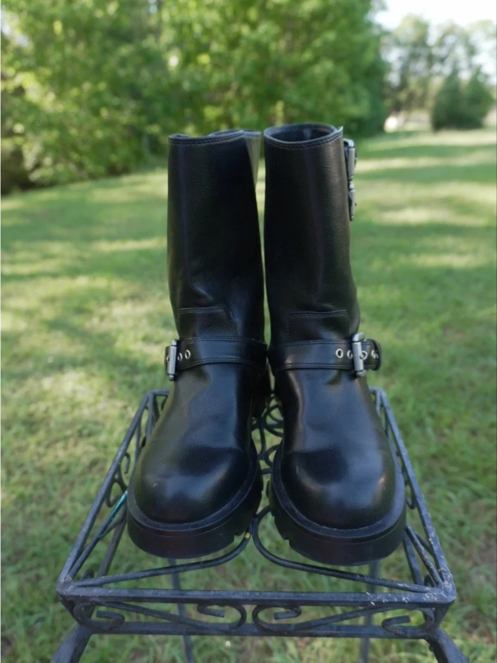 ZARA Women's Black Leather Biker Motorcycle Buckle Strap Mid-Calf Boots EU 37